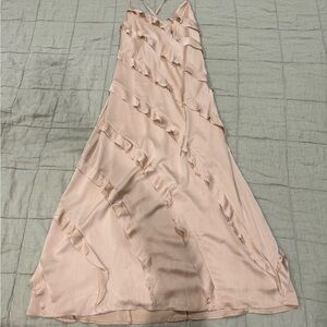 Show Me Your MuMu “Romance Ruffle Dress” in Champagne Luxe Satin, XL - hemmed